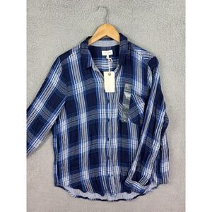 Lucky Brand Shirt Mens Large Blue Plaid Long Sleeve Button Front Casual New